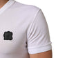 White Cotton Logo Patch V-neck Tee T-shirt