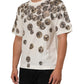 White Coin Print Cotton Crew Neck Men T-shirt