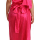 Pink Sheath Silk Bow Open Shoulder Dress