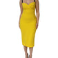Yellow Polyester Sleeveless Sheath Midi Dress