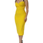 Yellow Polyester Sleeveless Sheath Midi Dress
