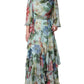 Blue Floral Print Tiered Long Maxi Dress