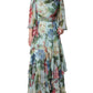 Blue Floral Print Tiered Long Maxi Dress