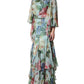 Blue Floral Print Tiered Long Maxi Dress