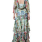 Blue Floral Print Tiered Long Maxi Dress