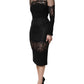 Black Lace Trim Nylon Tulle SheathMidi Dress
