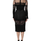 Black Lace Trim Nylon Tulle SheathMidi Dress