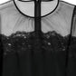 Black Lace Trim Nylon Tulle SheathMidi Dress