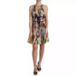 Beige Floral Sleeveless A-line Mini Dress