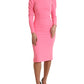 Pink Polyester Long Sleeves Sheath Midi Dress