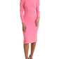 Pink Polyester Long Sleeves Sheath Midi Dress