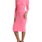 Pink Polyester Long Sleeves Sheath Midi Dress
