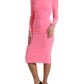 Pink Polyester Long Sleeves Sheath Midi Dress