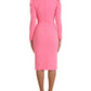 Pink Polyester Long Sleeves Sheath Midi Dress