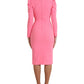 Pink Polyester Long Sleeves Sheath Midi Dress