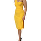 Yellow One Shoulder Side Slit Sheath Dress