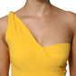 Yellow One Shoulder Side Slit Sheath Dress