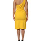 Yellow One Shoulder Side Slit Sheath Dress