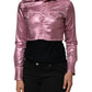 Pink Cotton Stretch Collared Cropped Jacket