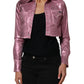 Pink Cotton Stretch Collared Cropped Jacket