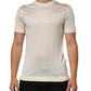 Off White Silk Crew Neck Short Sleeve T-shirt