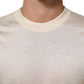 Off White Silk Crew Neck Short Sleeve T-shirt