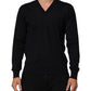 Black Cashmere Knit V-Neck Pullover Sweater