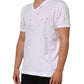 White Distressed Cotton V Neck Men T-shirt