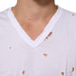 White Distressed Cotton V Neck Men T-shirt
