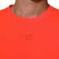 Neon Orange Polyester Men Crew Neck T-shirt