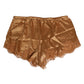 Brown Silk Satin Floral Lace Shorts Underwear