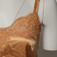 Brown Floral Lace Silk Satin Tank Lingerie Underwear