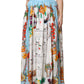 White Calendar Print Cotton Gathered Maxi Skirt