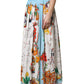 White Calendar Print Cotton Gathered Maxi Skirt