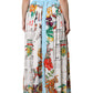 White Calendar Print Cotton Gathered Maxi Skirt