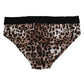 Brown Cotton Leopard Logo Midi Brief Underwear