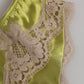 Green Silk Satin Floral Lace Trim Panty Underwear