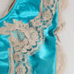 Blue Silk Satin Floral Lace Trim New Slip Underwear