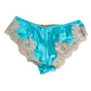 Blue Silk Satin Floral Lace Trim New Slip Underwear