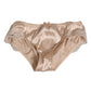 Beige Silk Satin Floral Lace Panty Brief Underwear