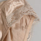 Beige Silk Satin Floral Lace Panty Brief Underwear