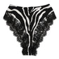 Black Silk Zebra Print Lace High Waist Underwear