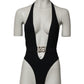 Black Nylon Deep V-Neck One Piece Swimwear