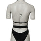 Black Nylon Deep V-Neck One Piece Swimwear