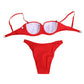 Red Nylon Swimsuit 2 Piece Top Bottom Swimwear