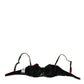 Black Floral Nylon Padded Balconnet Bra Underwear