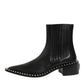 Black Leather Studded Men Short Boots Shoes
