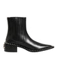 Black Leather Studded Men Short Boots Shoes