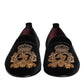Black Velvet Gold Crown Mens Loafers Shoes