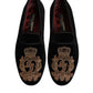 Black Velvet Gold Crown Mens Loafers Shoes